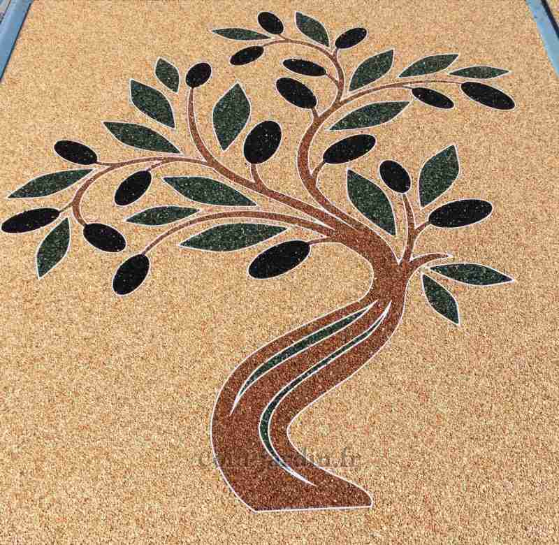 motif arbre feuille olivier résine sol marbre terrasse piscine